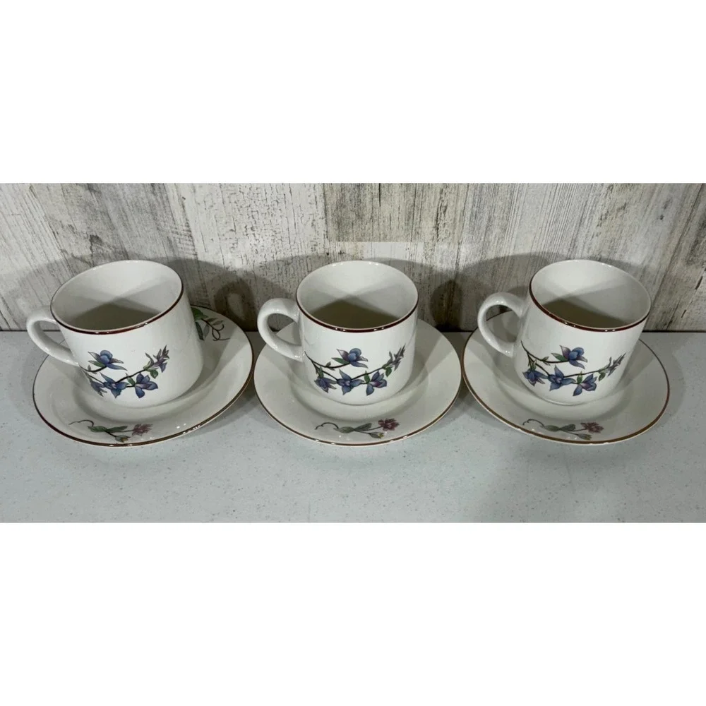 Woodhill by Citation Coffee Cup Saucer Set‎ White Floral Vintage Set of 3